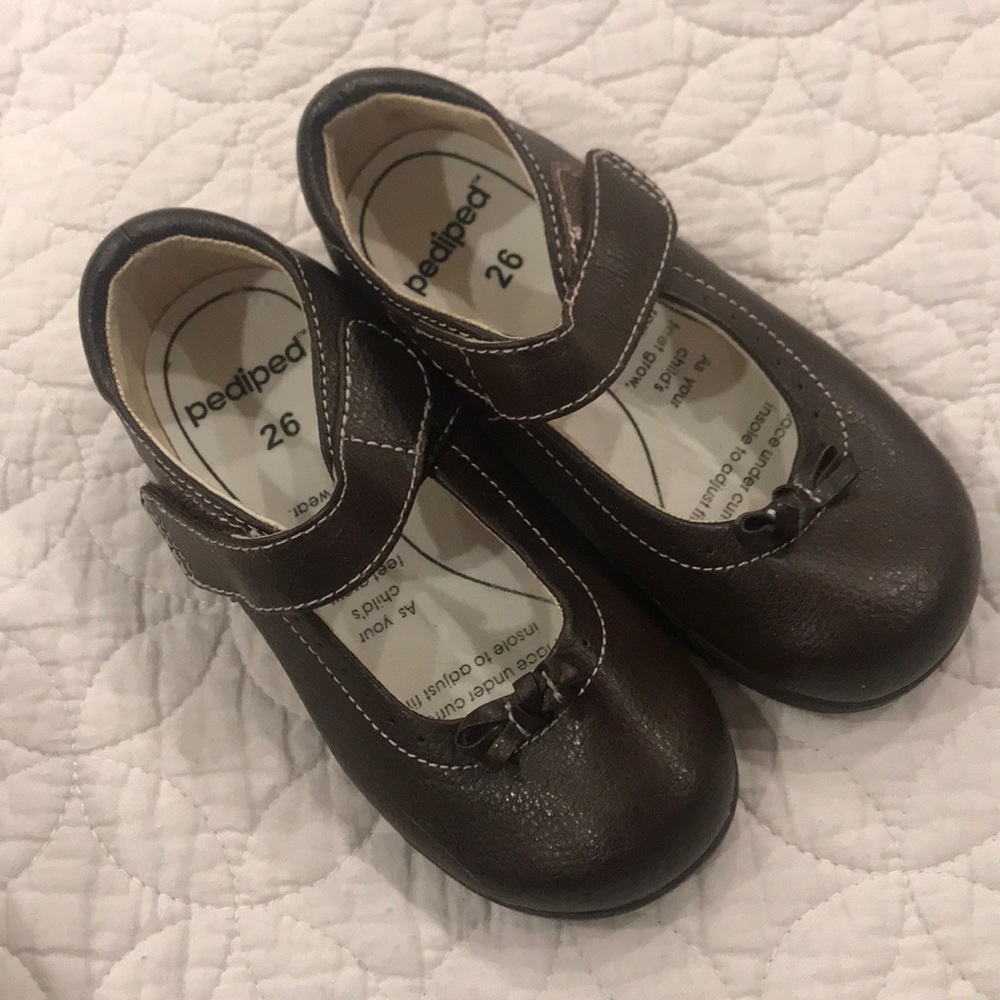 Girls Pediped Mary Janes Brown Uniform Shoes
